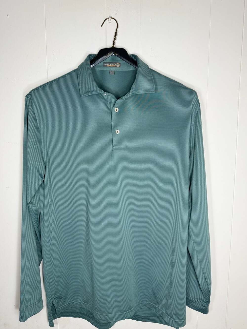 Peter Millar Summer Comfort Long Sleeve Striped Performance Polo Green Size L